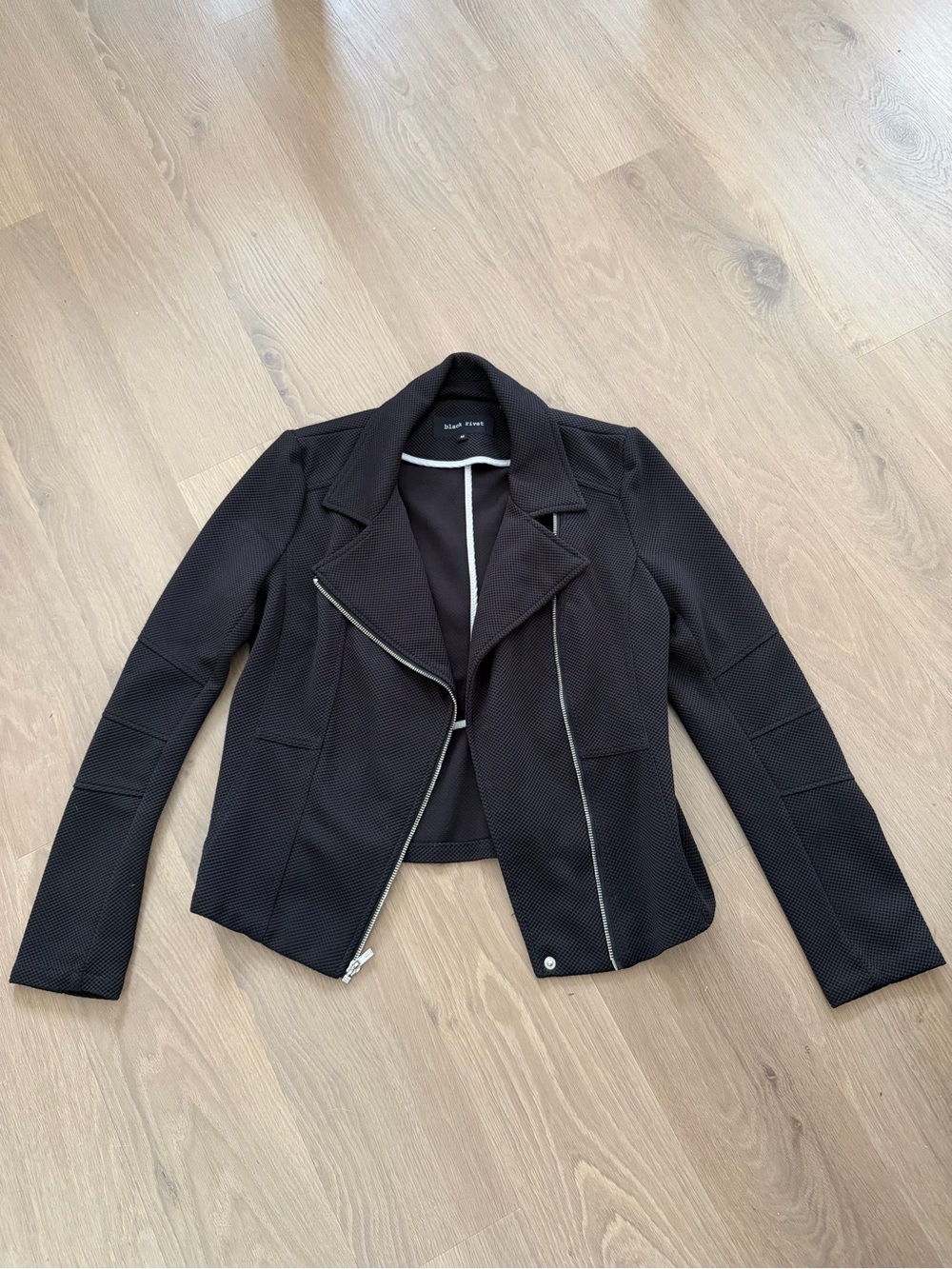 Black Rivet Black Textured Moto-Style Jacket